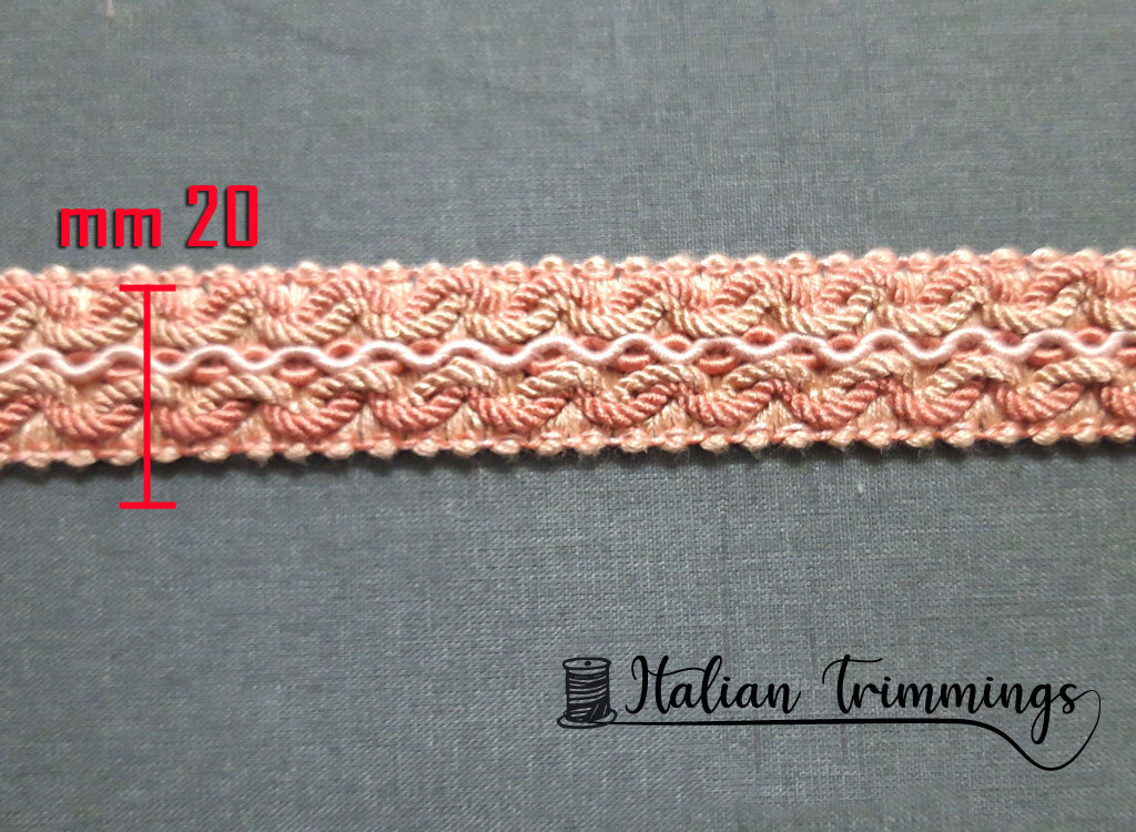 Braid trim gimp decorative cm 2 col. onion pink