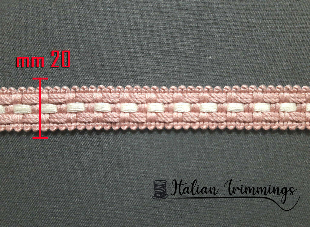 Braid trim gimp decorative cm 2 col. ancient pink/ivory