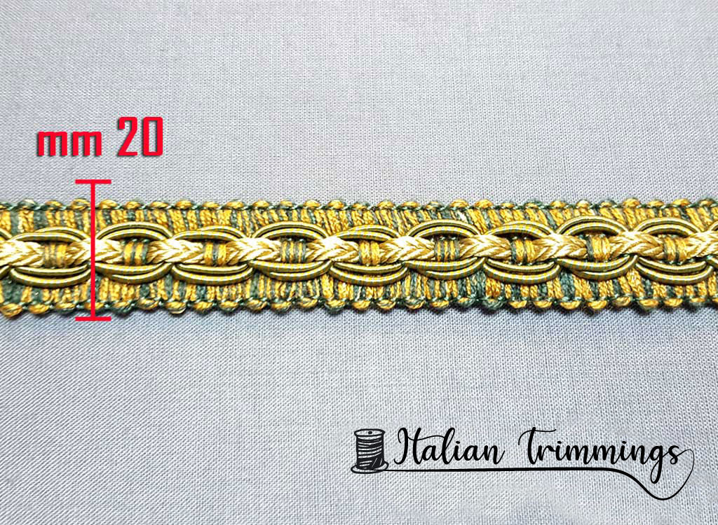 Braid trim gimp decorative cm 2 col. green/gold