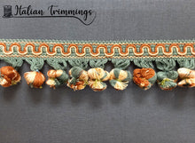 Load image into Gallery viewer, Onion tassel fringe. col. green/beige/brown. Hand knotted. Price per linear meter
