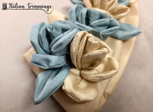 Load image into Gallery viewer, Tieback (embrasse) for curtains. Unique pieces in taffeta col. beige/light blue
