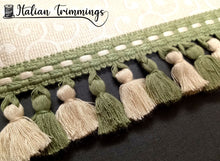 Load image into Gallery viewer, Tassels fringe trim col. ivory/green manufactory of san leucio
