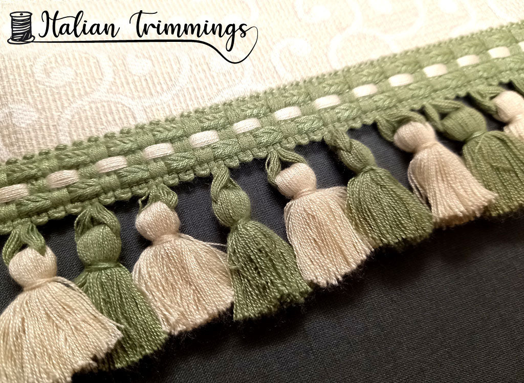 Tassels fringe trim col. ivory/green manufactory of san leucio