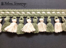 Load image into Gallery viewer, Tassels fringe trim col. ivory/green manufactory of san leucio
