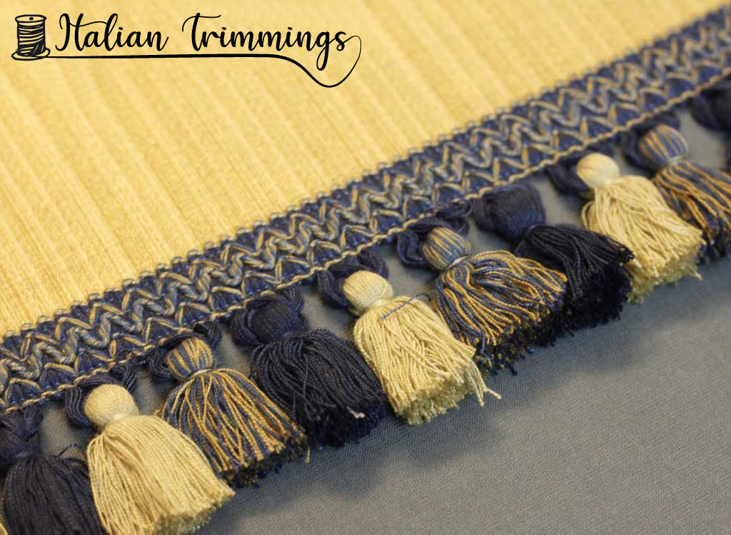 Tassels fringe trim col. blue/beige