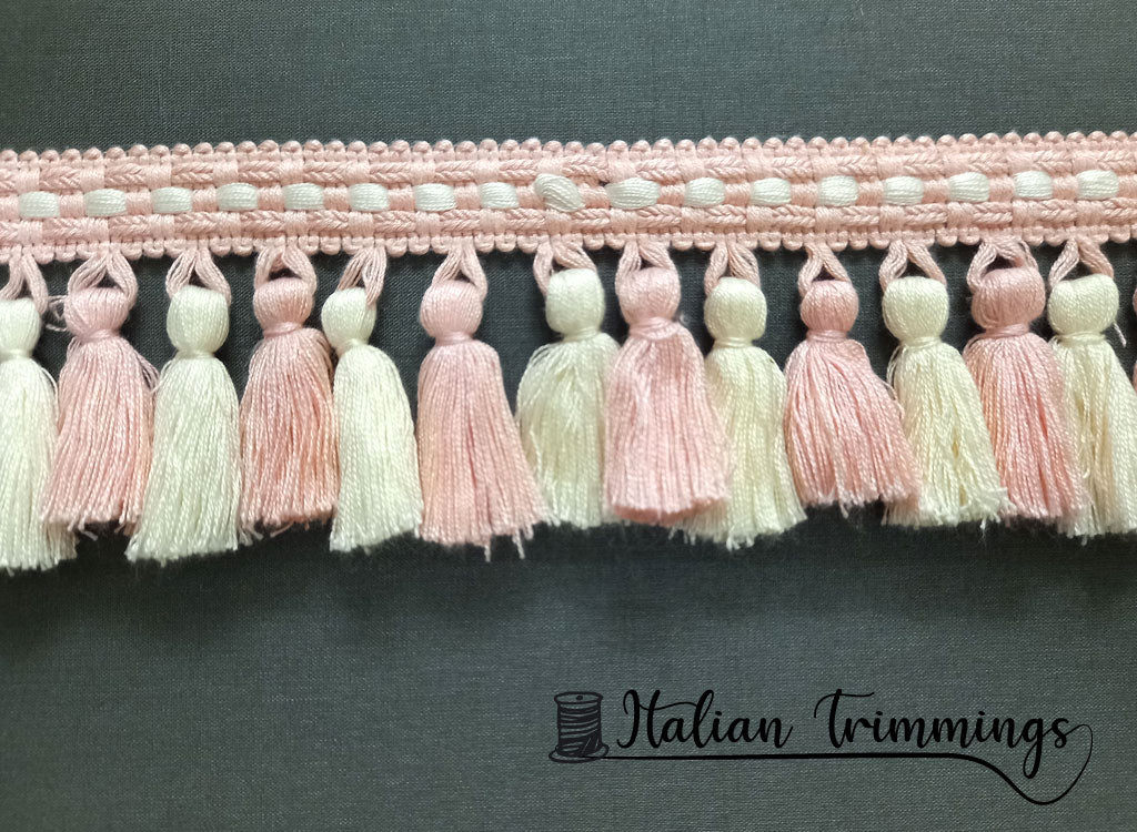 Tassels fringe trim col. baby pink/cream