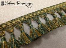 Load image into Gallery viewer, Tassels fringe trim col. green/gold manufactory of San Leucio
