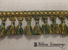 Load image into Gallery viewer, Tassels fringe trim col. green/gold manufactory of San Leucio
